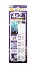 ナカバヤシ 耐雷サージ機能付き電源タップ OAT-CS4P20 ホワイト