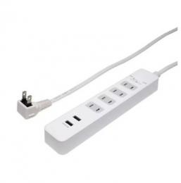 ナカバヤシUSB搭載スイッチ付き耐雷サージタップ(2m) OAT-US4P20 ホワイト